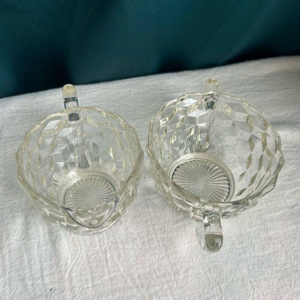 Vintage Jeanette Cube Clear Textured Sugar and Creamer Set - Picture 6 of 9